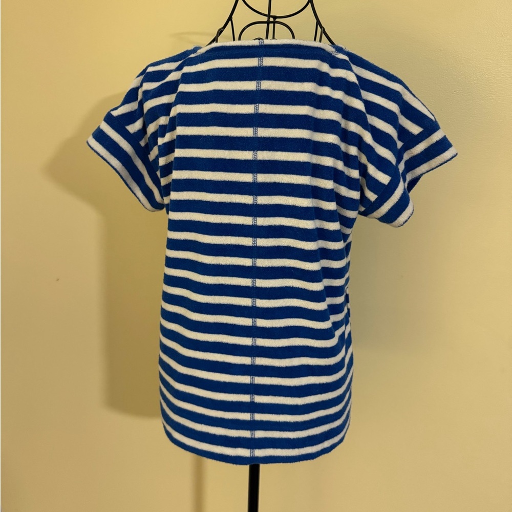 T by Talbots Split Neck Terry Cloth Drawstring Waist Striped Top Size SP - Picture 6 of 8